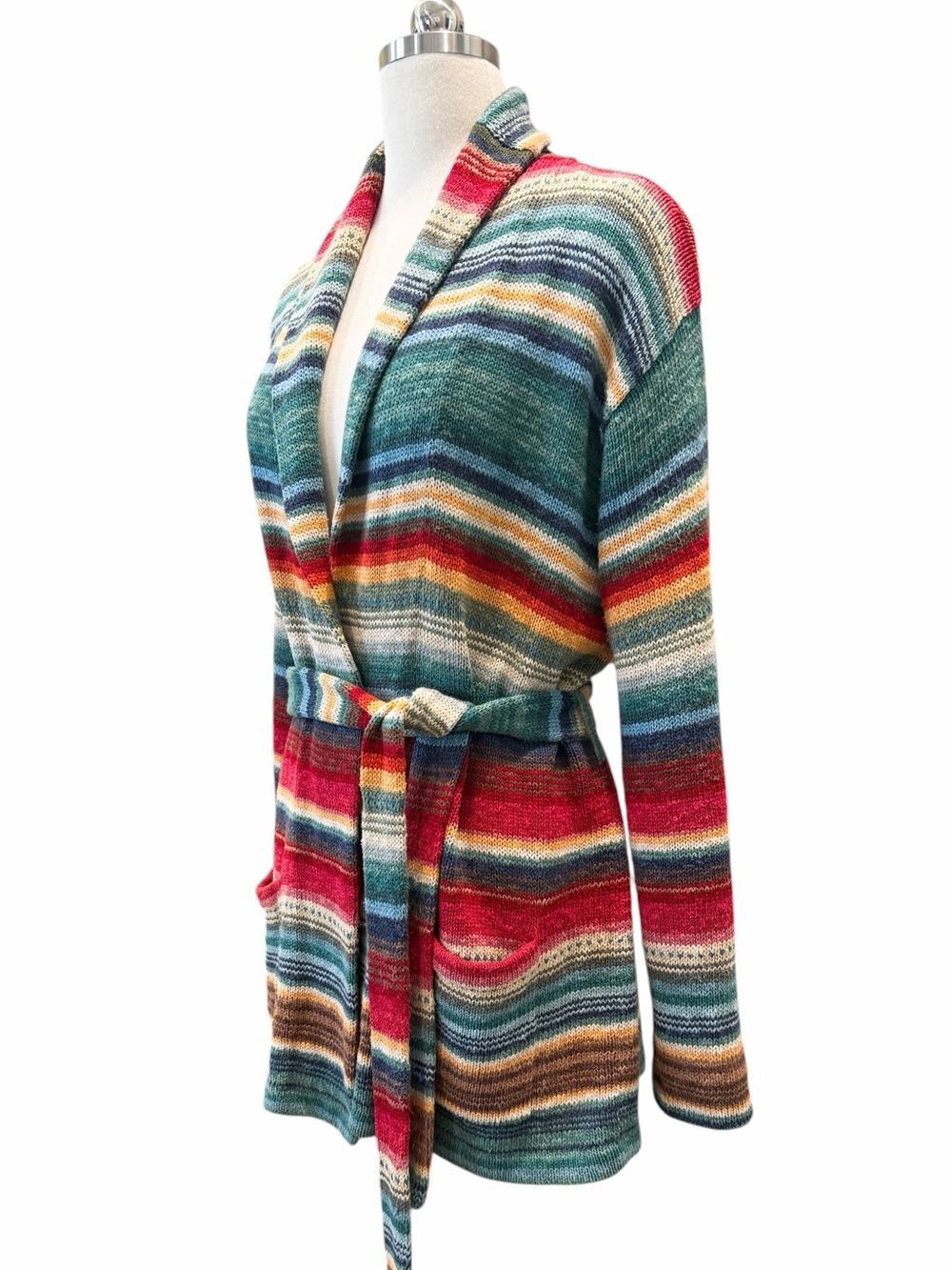 Vintage Ralph Lauren Hand Knit Linen Cotton Belted Sweater Southwestern Santa Fe - Picture 2 of 16